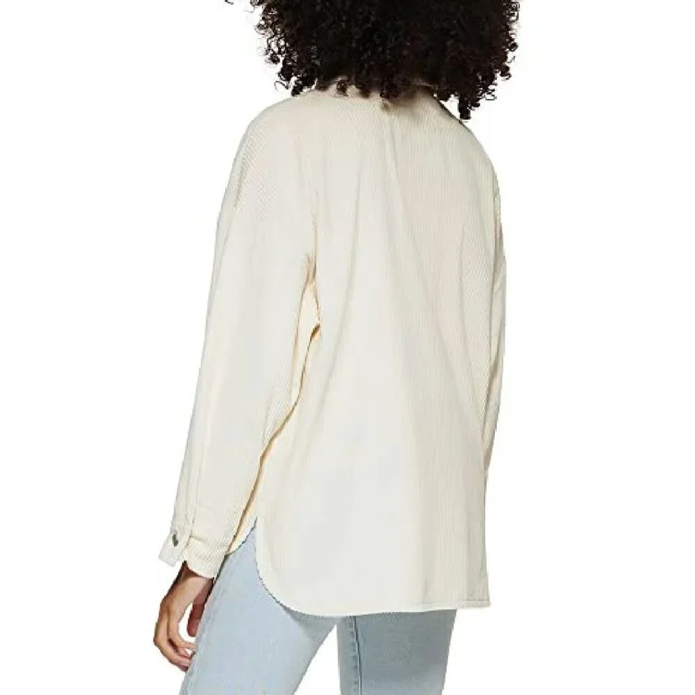 Relaxed Fit Corduroy Shirt Jacket with Pockets, Size M